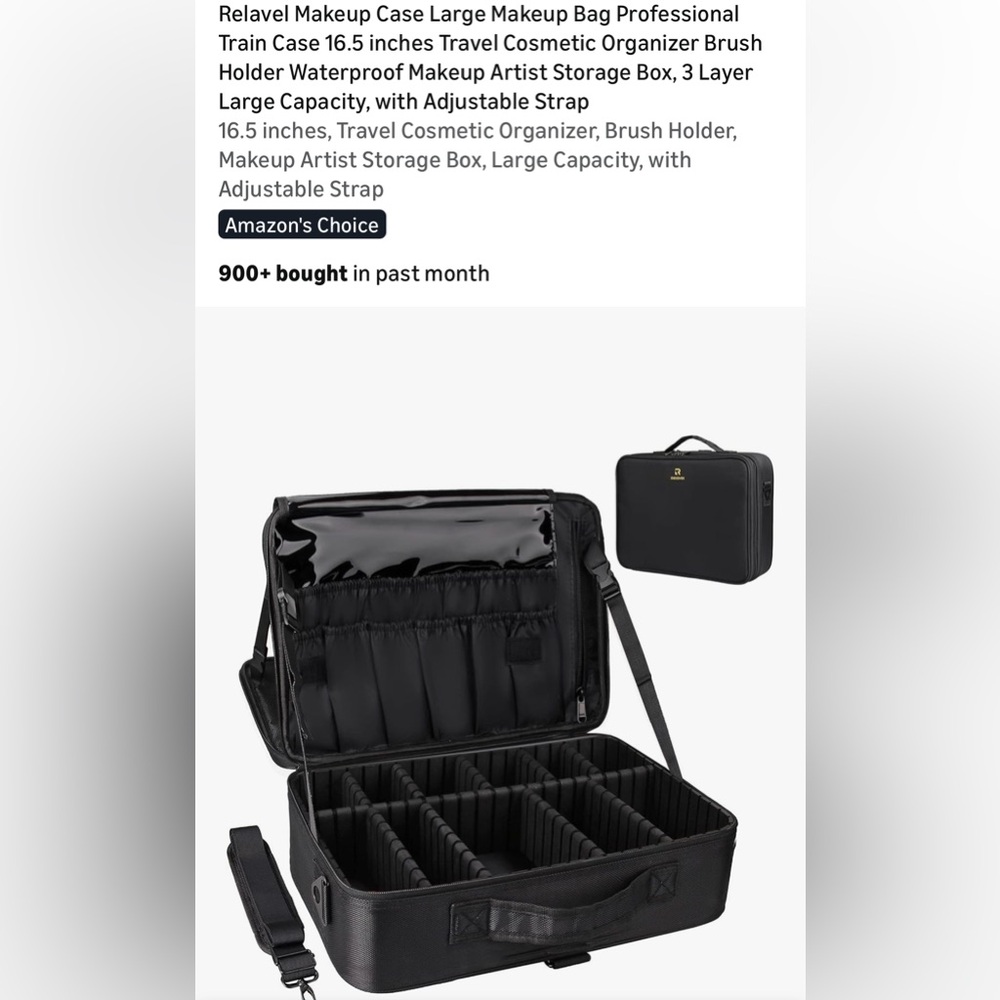 New Relavel Professional Make Up Storage /Train Box Cosmetic Organizer 16.5" Blk
